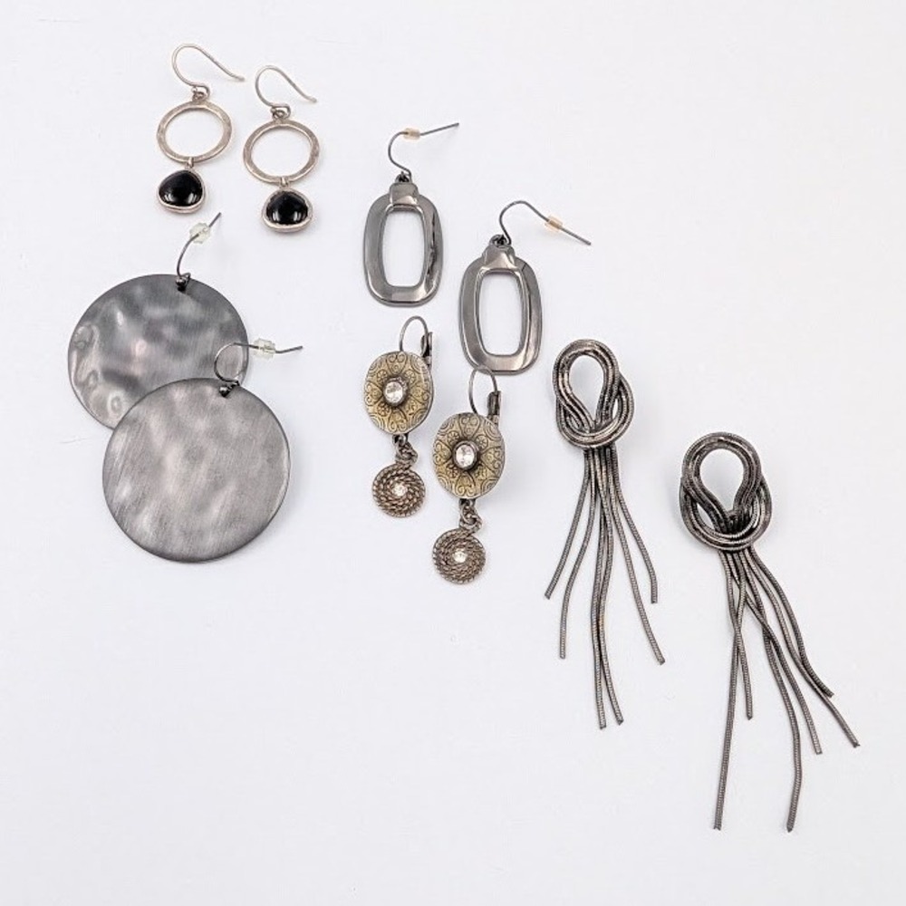 Lot 5 Pairs Mixed Earrings Dangle Drop Tassel Gunmetal and Two Tone Metal